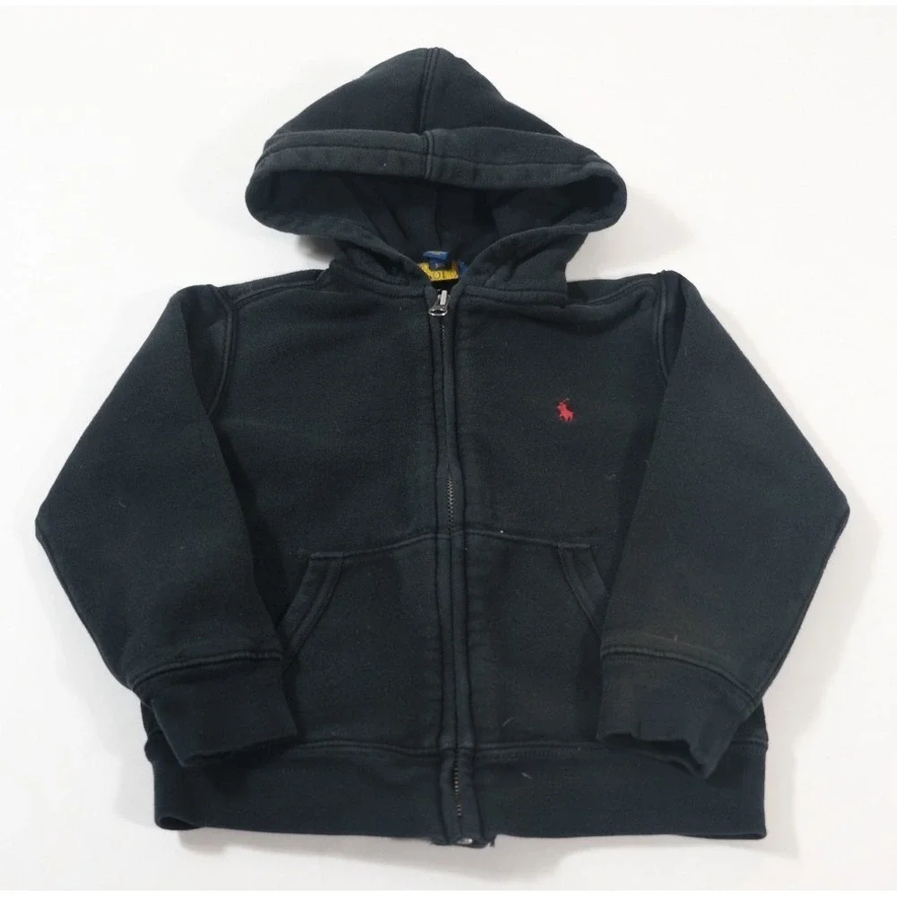Polo Ralph Lauren‎ Hoodie Kids 4T Black Full Zip Pony Logo Fleece Sweatshirt